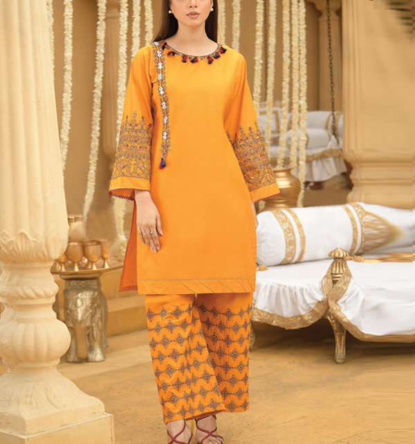 Stitched 3 Pcs Cotton Embroidered Dress With Chiffon Dupatta (RM-101)