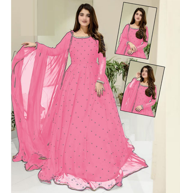 Stitched Chiffon Heavy Pearl Maxi With 4 Side Lace Dupatta (RM-158)	