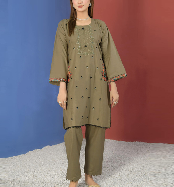 Stitched Cotton Lawn Embroidered 2 Pec Dress (RM-113)