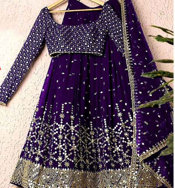 Kalyan Silks - Purple Color Satin Party Wear Lehenga Material (25% OFF)  #aadicollection @ #kalyansilks.com Shop Online: https://bit.ly/3hEJ5PZ |  Facebook