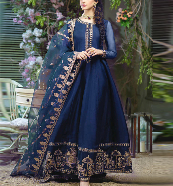 Stitched Full Heavy Embroidered Maxi With Embroidered Chiffion Duppata 3 Pcs  (CHI-837)