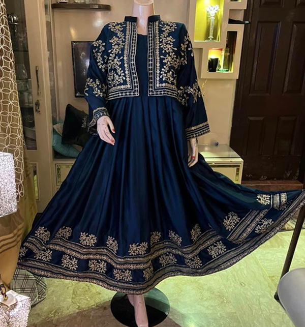 Stitched Koti Style Embroidered Shahmos Silk Frock RM 98 Online Shopping Price in Pakistan