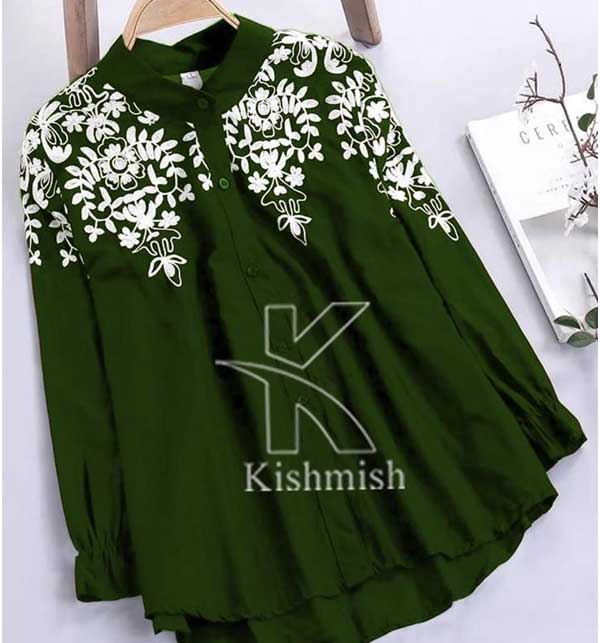 Stylish Green Linen Embroidery Stitch kurti 2022 For Ladies (K-109)