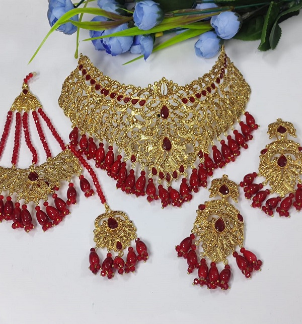 Bridal Artificial Jewelry Set With Matha Patti & Jhumar (PS-467)