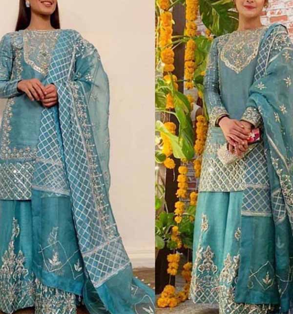Wedding Mirror Work Embroidered Masoori Dress with Embroidered Net Dupatta (CHI-440)