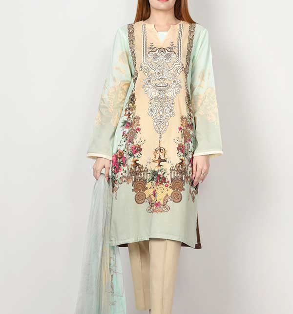 Summer Embroidered Lawn Suit with Chiffon Dupatta (DRL-1033)