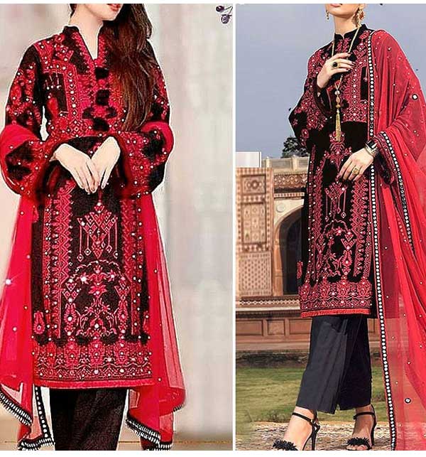 Cotton Heavy Full Embroidered Dress with Chiffon Embroidery Dupatta (Unstitched) (DRL-1067)
