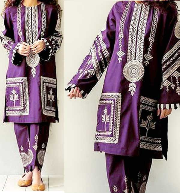 Traditional Style 2-Piece Sequins Embroidered Linen Suits 2022 (Unstitched) (LN-316)
