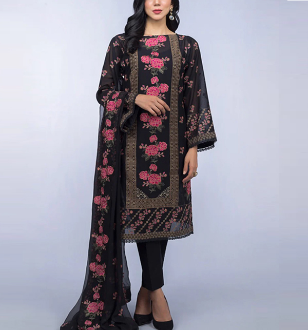 Luxury Lawn Embroidered Dress With Bamber Chiffon Embroidery Dupatta (DRL-1445)