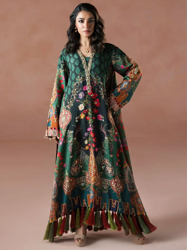 Viscous Slub Digital Printed Long Kaftan Shirt (Unstitched) (DRL-2486)