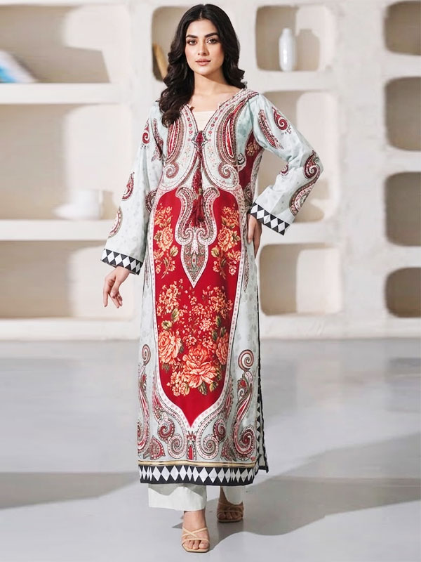 Ethnic Kafta Viscous Slub Digital Printed Long Kaftan Shirt (Unstitched) (DRL-2490)