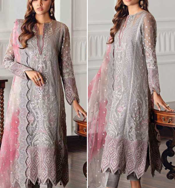 Wedding Chiffion Heavy Embroidered Dress 2022 With Net Dupatta (Unstitched) (CHI-567)