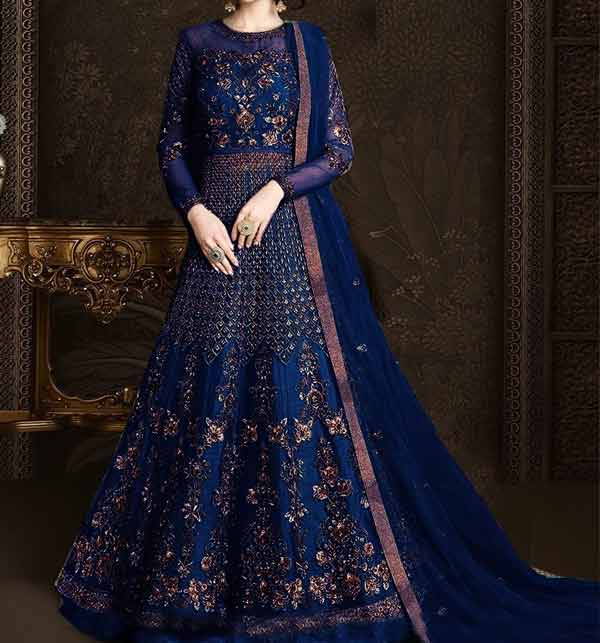 Wedding Fancy Sami Stitched Heavy Embroidery NET Dress Sequence Embroidery Work Western Suit (Unstitched) (CHI-412)