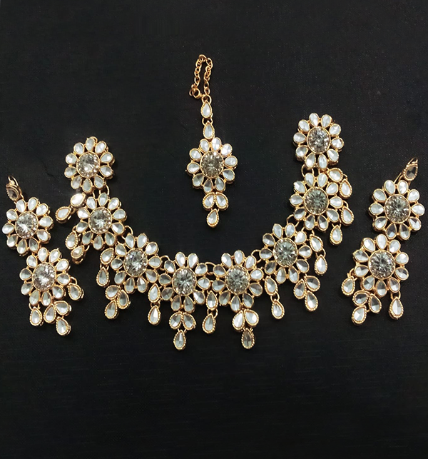 Elegant Kundan Neaklace Set Earrings & Matha Patti Set (PS-410)
