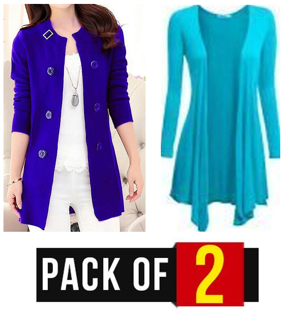 Pack of 2 Winter Deal Korean Coat Blue + Green Shrug Online Shopping ...
