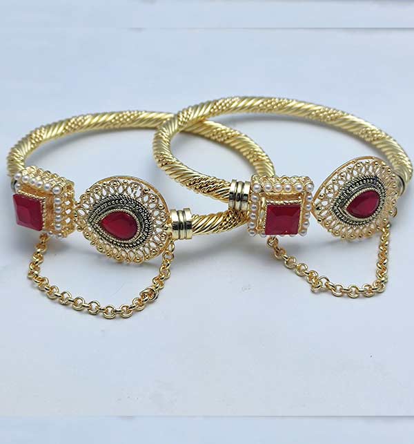 Pack of 2 Adjustable Stone & Chain Bangles Set (ZV:10284)