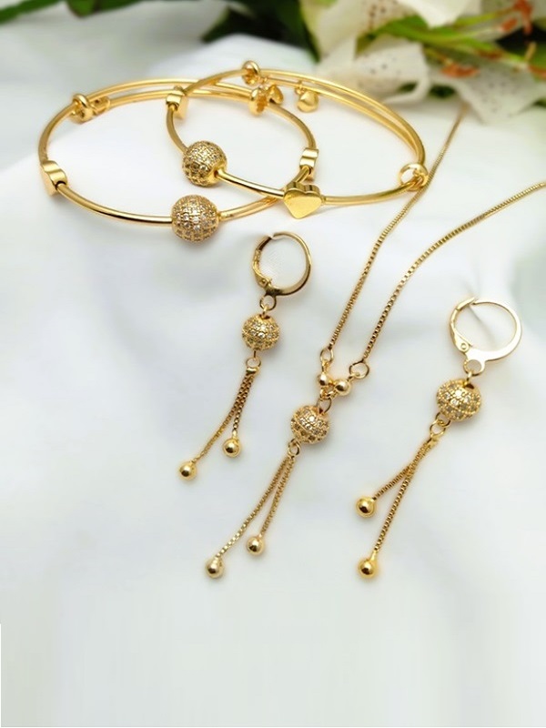 Zircon Gold Plated Balls Heart Pendant Jewelry Set (ZV:23270)