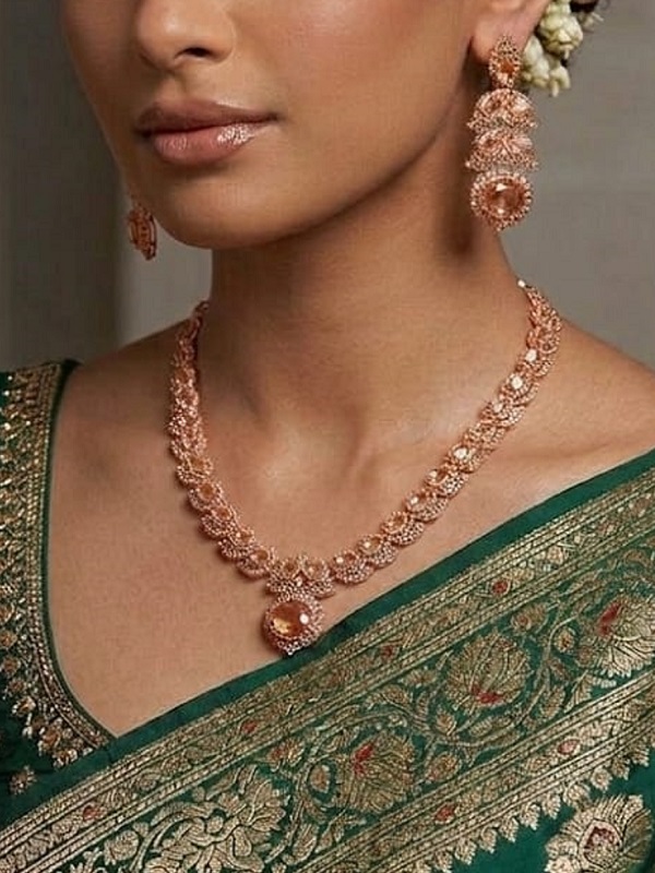 Zircon Necklace Set with Earrings & Bindia (ZV-104743)