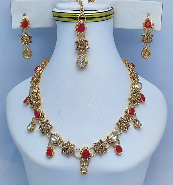 Zircon Necklace With Earring Matha Patti (ZV:10309)