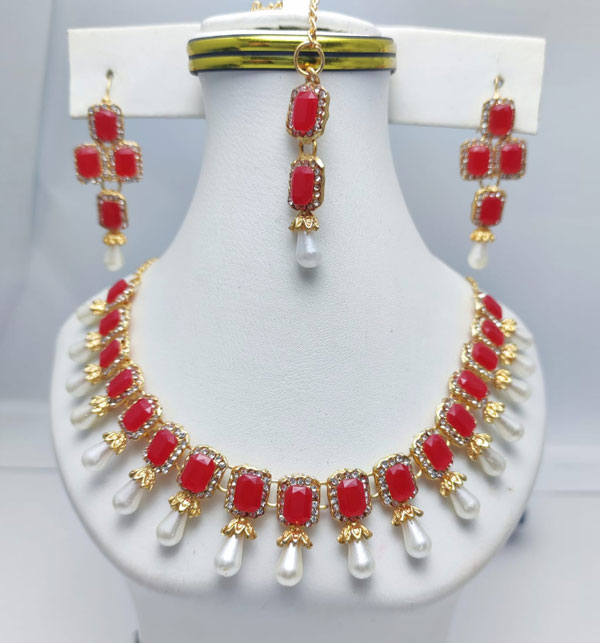 Zircon Stone Necklace Set With Earring (ZV:15230)