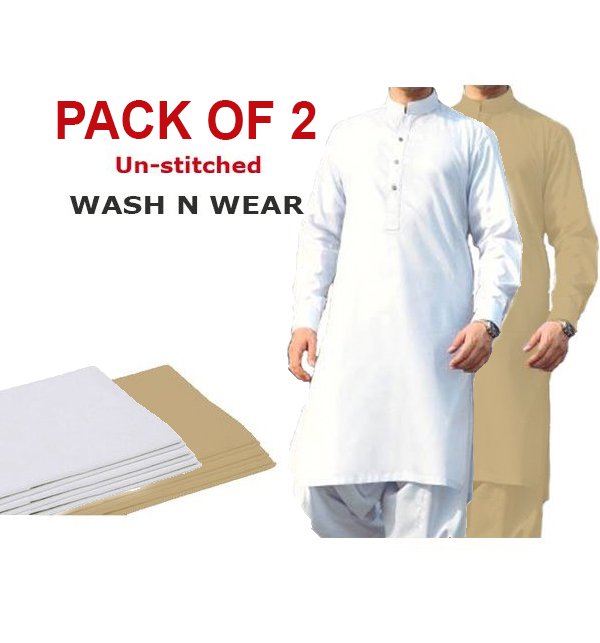 Pack of 2 Wash n Wear Men's Shalwar Kameez Unstitched (MSK-10) & (MSK-21)
