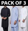 Pack of 3 - Wash n Wear Best Men's Kameez Shalwar Unstitched (Black White Sky Blue) (Deal-103)