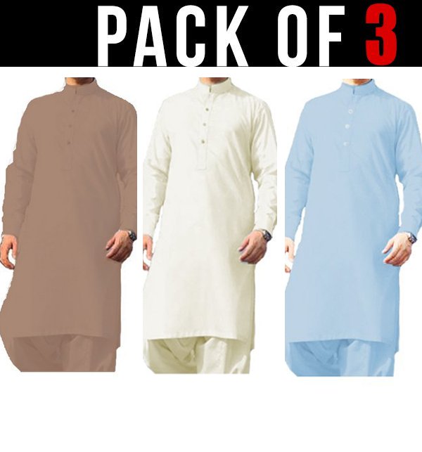 Pack of 3 - Original Best Quality Wash n Wear Men's Kameez Shalwar Unstitched